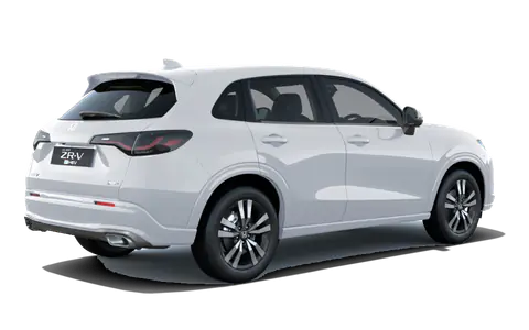 ZR-V in Platinum White Pearl, rear three-quarter view