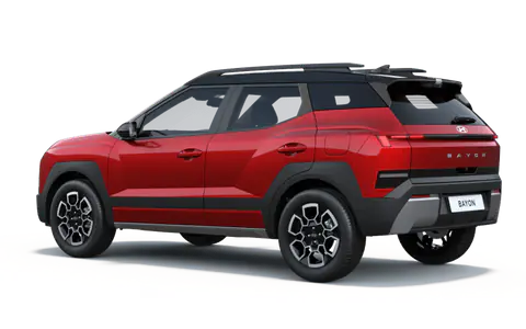Bayon in Fiery Red with Titanium Black Roof, rear three-quarter view