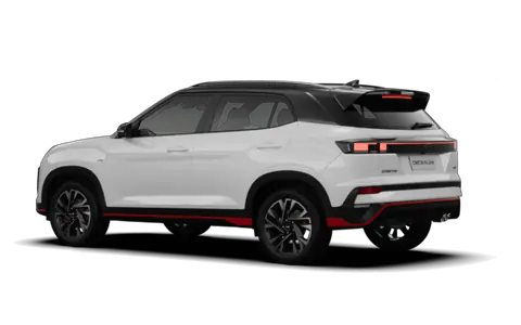 Creta N Line in Atlas White with Black Roof, rear three-quarter view