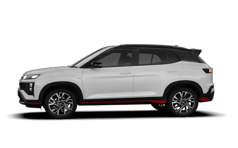 Creta N Line in Atlas White with Black Roof, side profile view