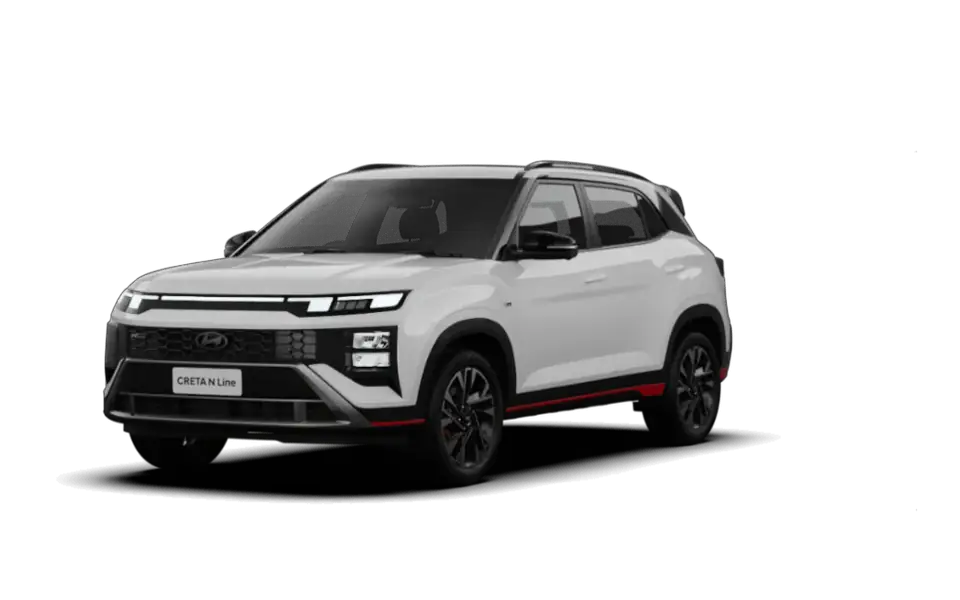 Creta N Line in Atlas White, front three-quarter view