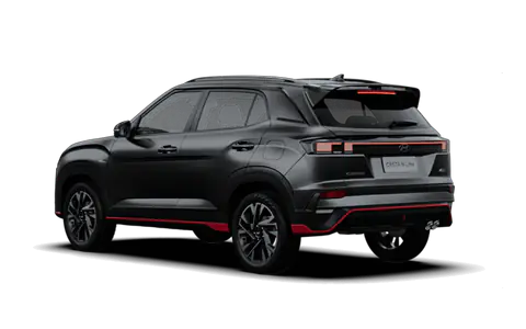 Creta N Line in Titanium Black Matte, rear three-quarter view