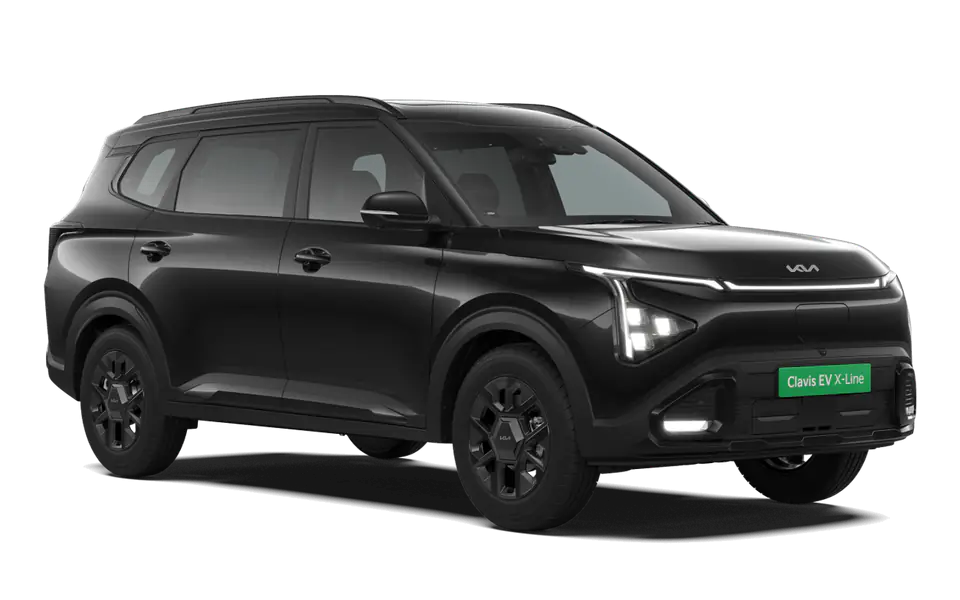 Carens Clavis EV in Aurora Black Pearl, front three-quarter view