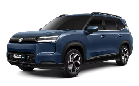 Hector Tomahawk EV in Celadon Blue, front three-quarter view