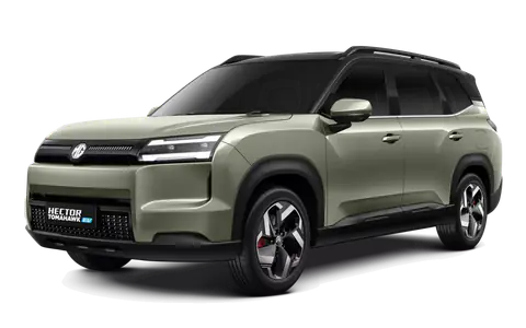 Hector Tomahawk EV in Khaki Green with Starry Black Roof, front three-quarter view