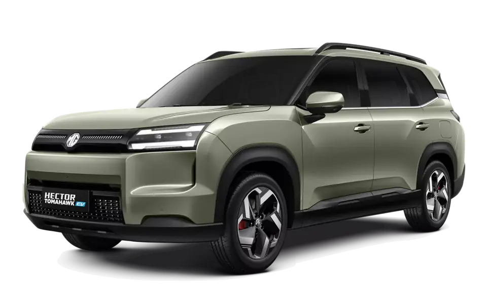 Hector Tomahawk EV in Khaki Green, front three-quarter view