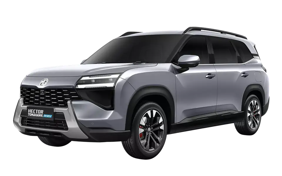 Hector Tomahawk PHEV in Aurora Silver, front three-quarter view