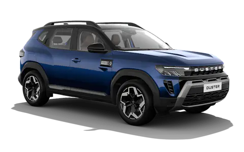 Duster Hybrid in River Blue with Stealth Black, front three-quarter view