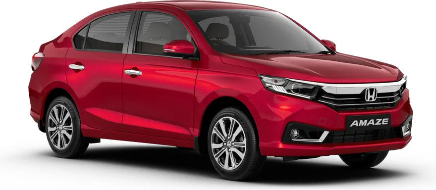 Honda Amaze 2nd Gen in Radiant Red Metallic, seen from the front