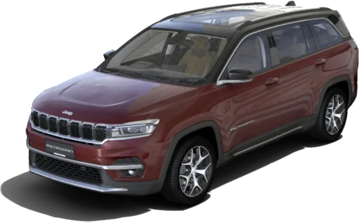 Velvet Red Jeep Meridian with a black roof, a seven seat SUV