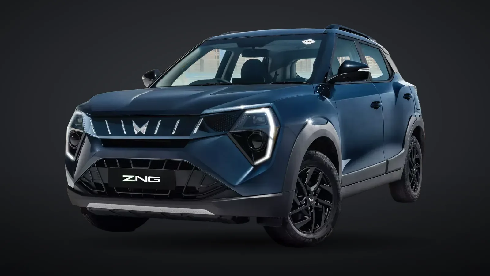 Mahindra XUV 3XO ZNG CNG compact SUV seen from the front three-quarter angle
