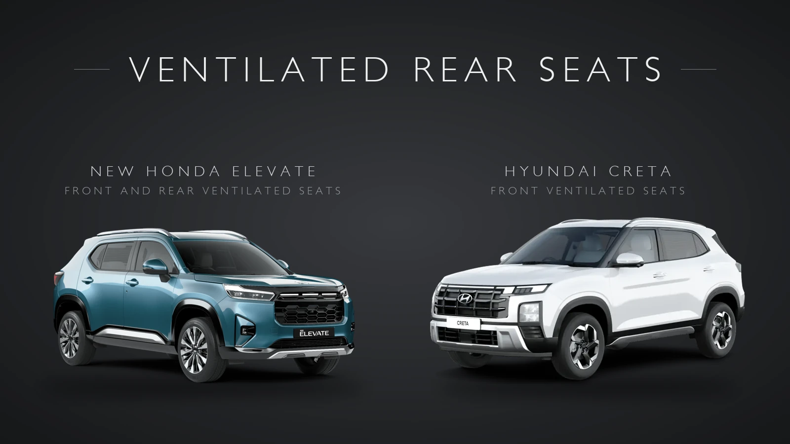 New Honda Elevate in green beside a white Hyundai Creta