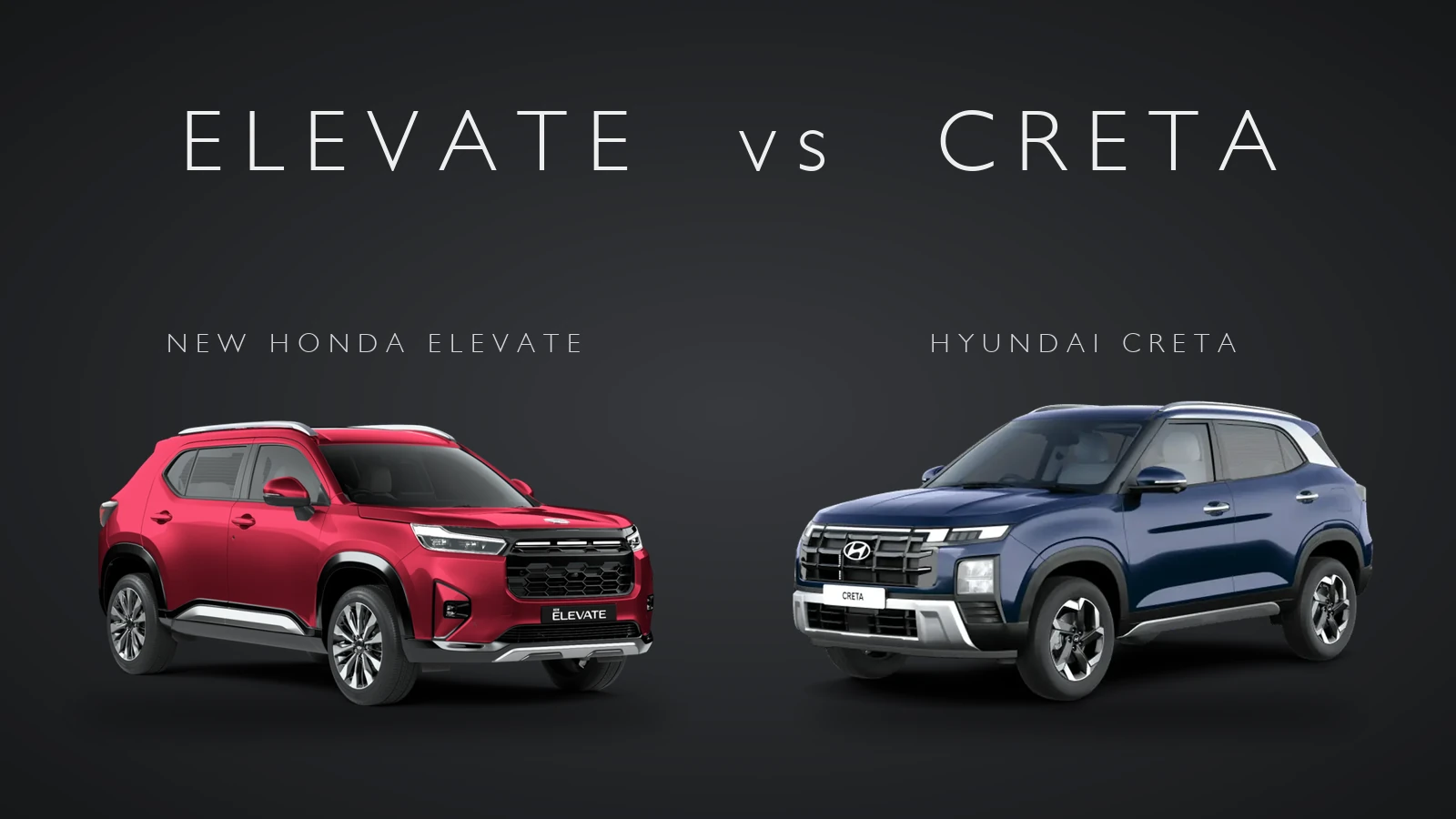 Red New Honda Elevate beside a blue Hyundai Creta