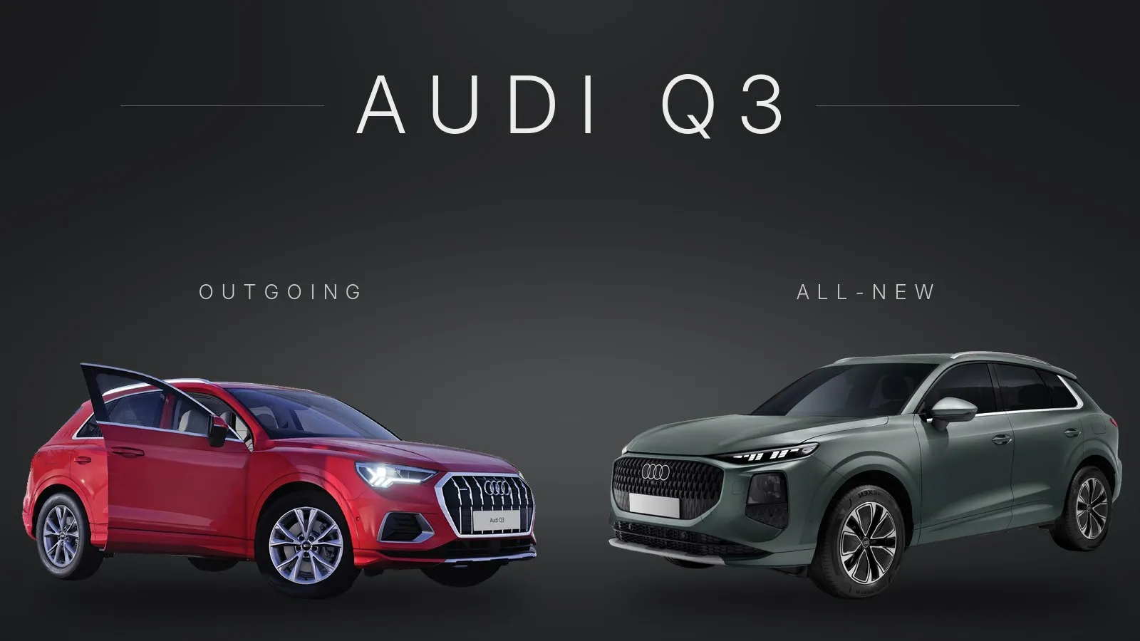 The outgoing Audi Q3 in red beside the all-new Audi Q3 in green